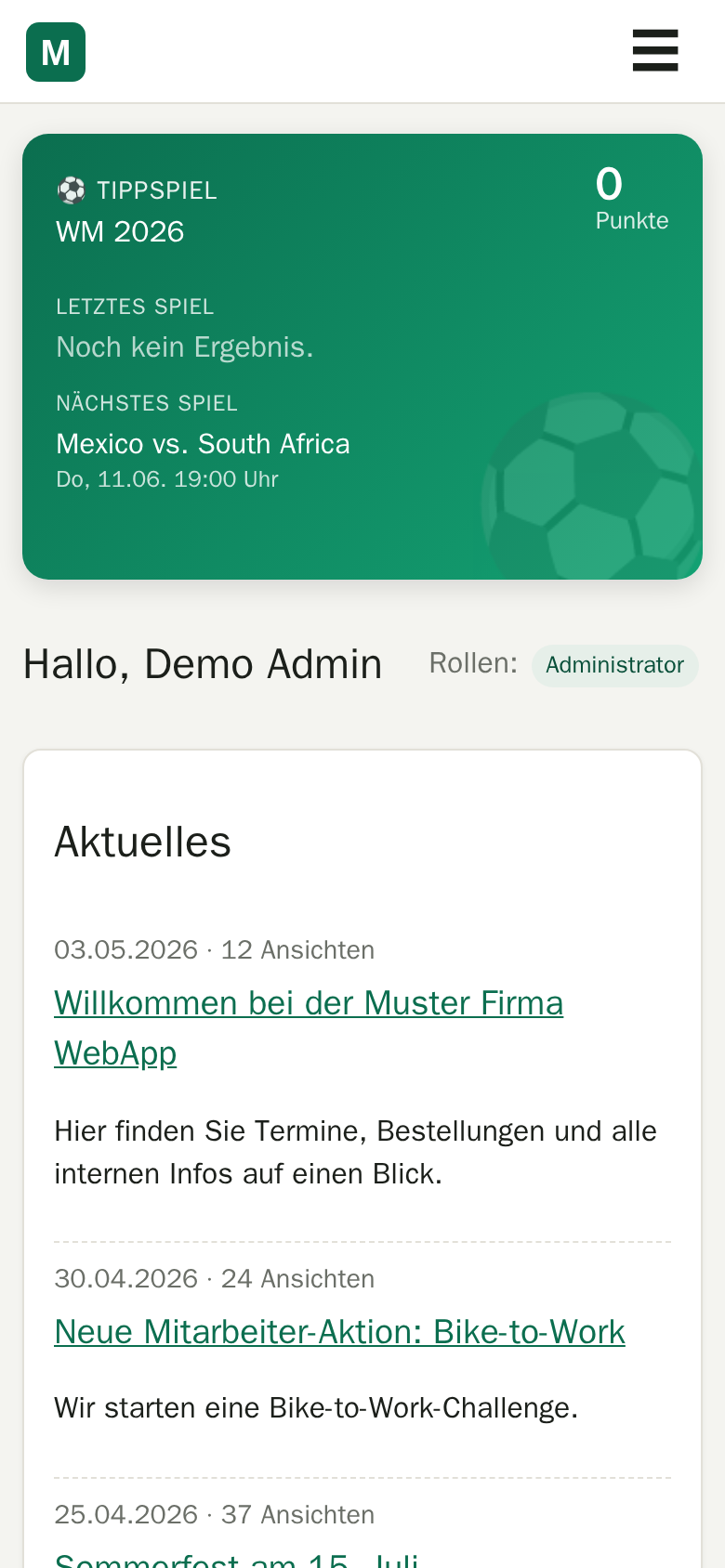 Dashboard auf dem Handy